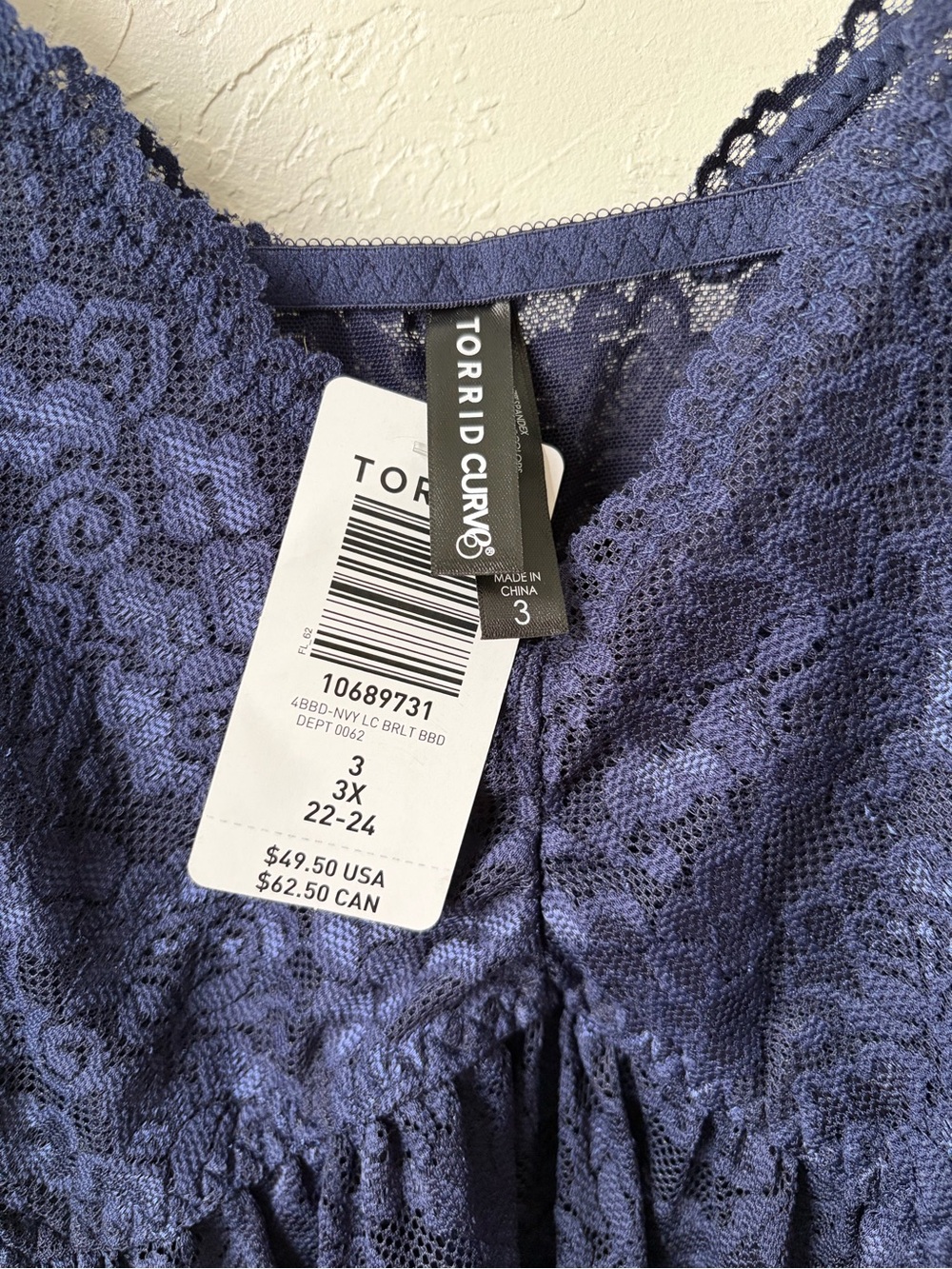 Torrid Curve Navy Blue Sheer Stretch Lace Babydoll Camisole 3X NWT - Picture 2 of 8